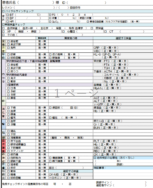 免疫チェックポイント阻害剤　投与チェックシート（簡易版）